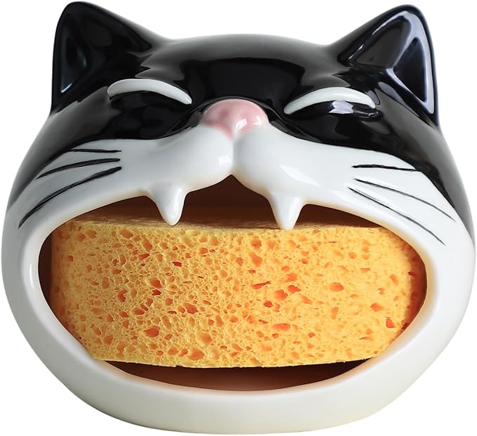 Ceramic black cat head sponge holder